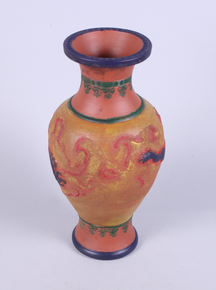 A Republic period Yixing design terracotta vase, decorated dragons,12" high - Image 2 of 5