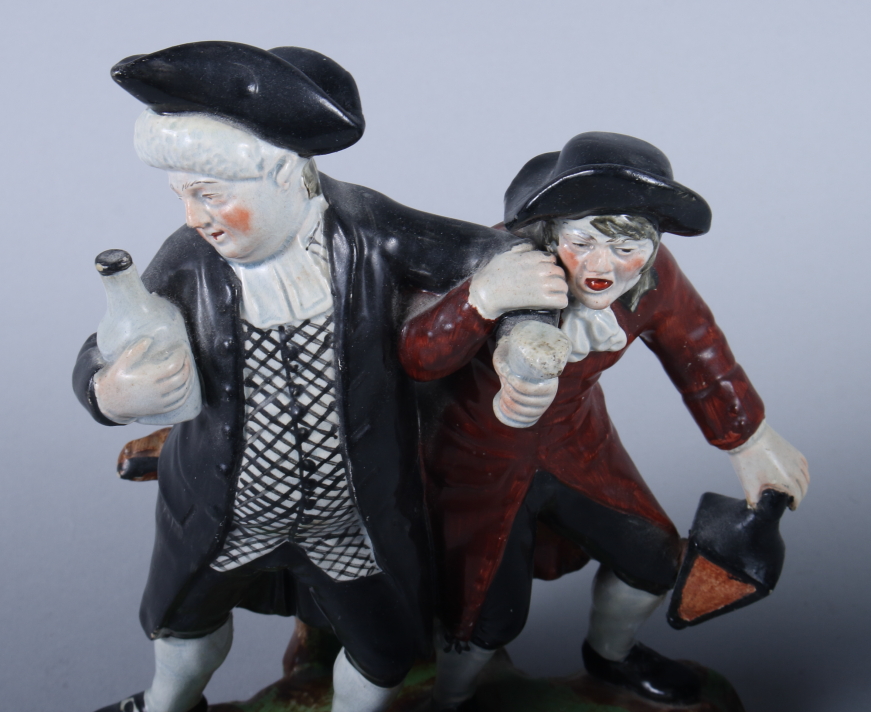 An 18th century Staffordshire model of The Drunken Cleric and his Clerk, on scrollwork base, 9 1/ - Image 4 of 4