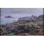 Gwendolyn Smith?: watercolours, coastal landscape with gorse, 8 1/2" x 13 1/2", in gilt frame, and