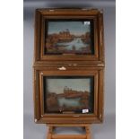 A pair of 19th century carved cork pictures, Conway Castle, in gilt frames