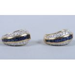 A pair of 18ct gold, diamond and sapphire earrings, 10.5g gross