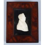 A 19th century carved ivory portrait of George Stephenson, inscribed verso, 7" x 5 3/4", in a