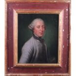 An oil on canvas, portrait of an 18th century gentleman in powdered wig and a grey coat, 11" x 9",