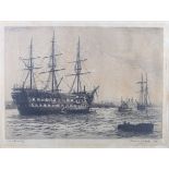 Charles H Clark: a signed etching, "HMS Conway", in gilt frame