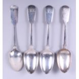 A set of four Victorian silver "fiddle" pattern tablespoons, 8oz troy approx