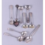 A selection of silver condiment spoons, teaspoons, etc, 3.3oz troy approx