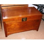 A Chinese camphor wood coffer with brass locking plate, 39" wide