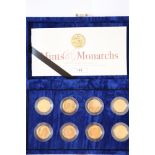 A set of eight "Mints and Monarchs" gold sovereigns, in fitted case with COA