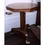 An early 19th century rosewood octagonal top occasional table, on faceted column triform base, 19"