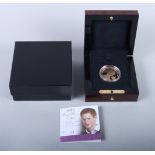 An Alderney Prince Harry twenty-first birthday gold £5.00 proof crown, in walnut case