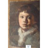 19th century British School: oil on canvas, portrait of a child, unsigned and unframed, pencil
