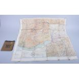 A WWII air crew survival map of Germany, Belgium and Luxembourg, printed on silk, in original pouch