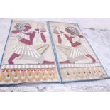 A pair of Egyptian applique panels, kneeling pharaohs with offerings, each 36" x 74"