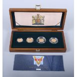 A set of Allied Forces WWII gold coins, in oak case with COA