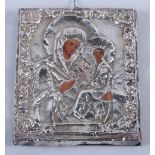 A silver mounted Orthodox icon, 4 1/2" x 4"