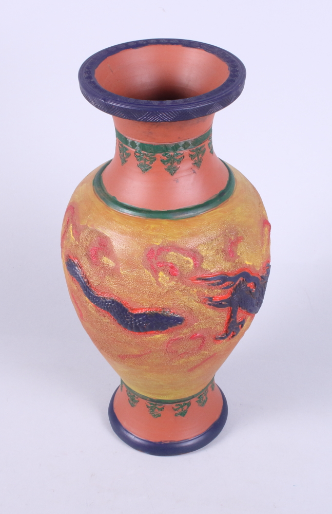 A Republic period Yixing design terracotta vase, decorated dragons,12" high - Image 3 of 5