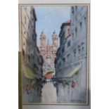 Art 1958: pen and watercolour wash, Italian street scene, 11 1/2" x 7 1/2", in strip frame, and