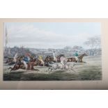 A set of eight late 19th century aquatints, horse racing steeplechase scenes, each titled and framed