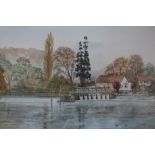 Trevor Perry: seven late 20th century watercolours, including "Weir Above Hambleden Mill", in