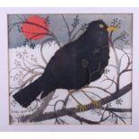 † Mary Fedden RA, 1987: watercolours, black bird in water, 7 1/2" x 8 1/2", in ebonised strip frame
