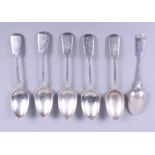 A set of six Victorian silver "fiddle" pattern dessertspoons, 8.9oz troy approx