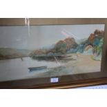 George Oyston: watercolours, "Dittisham, River Dart", 10" x 20 1/2", in gilt slip frame