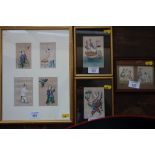 A set of four 19th century Chinese watercolours on rice paper, figures, framed as one, a smaller