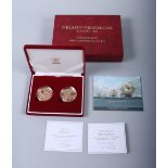 A set of two Nelson and Trafalgar two hundredth anniversary proof £5.00 crowns, in case