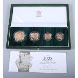 A 2005 gold proof sovereign four coin set, in case