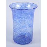 A mid 20th century Monart design blue glass cylindrical vase, with slightly flared neck, 7 3/4" high