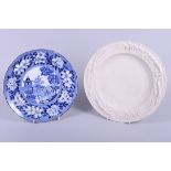 A 19th century Rogers & Co blue and white "Elephant" pattern pottery plate, 10" dia, and a