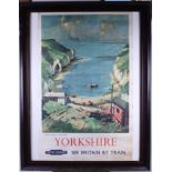 A 1960s British Rail advertising poster, "Yorkshire - North Landing at Flamborough", in strip frame