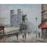 French mid 20th century oil on canvas, view of the Ile de la Cite and Notre Dame, Paris, 19 1/2" x