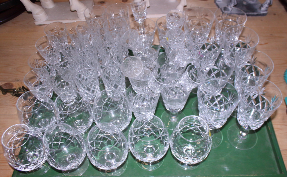 A cut glass table service for eight, including wines, brandies and liqueurs