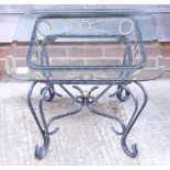A patinated and gilt metal framed glass top occasional table, 26" square
