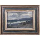 Bertram Priestman, 1906: oil on board, Welsh coastal scene, titled verso, 6 1/2" x 10 1/4", in