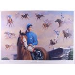 Barrie Linklater: a signed limited edition colour print, "Frankie Dettori Ascot Scenes", 394/950, in