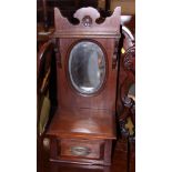 An Edwardian walnut glove box with fitted oval mirror, 7" wide