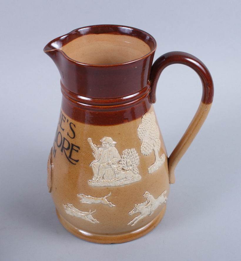 A Doulton Lambeth stoneware "Thorne's Blairmore Scotch" sprig decorated water jug, 7 3/4" high, a - Image 6 of 9