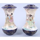 A pair of early 20th century Japanese Satsuma pottery wasted vases, decorated Japanese women