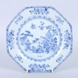 A 19th Chinese export porcelain blue and white octagonal plate, decorated animals in a fenced