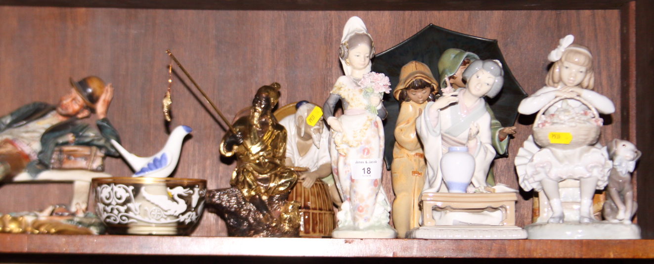 A Lladro porcelain figure of a girl with a doll, a Japanese flower arranger, a girl with a pram, a - Image 3 of 3