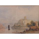 A 19th century watercolour, Continental river scene with castle, 8 1/2" x 12", in strip frame