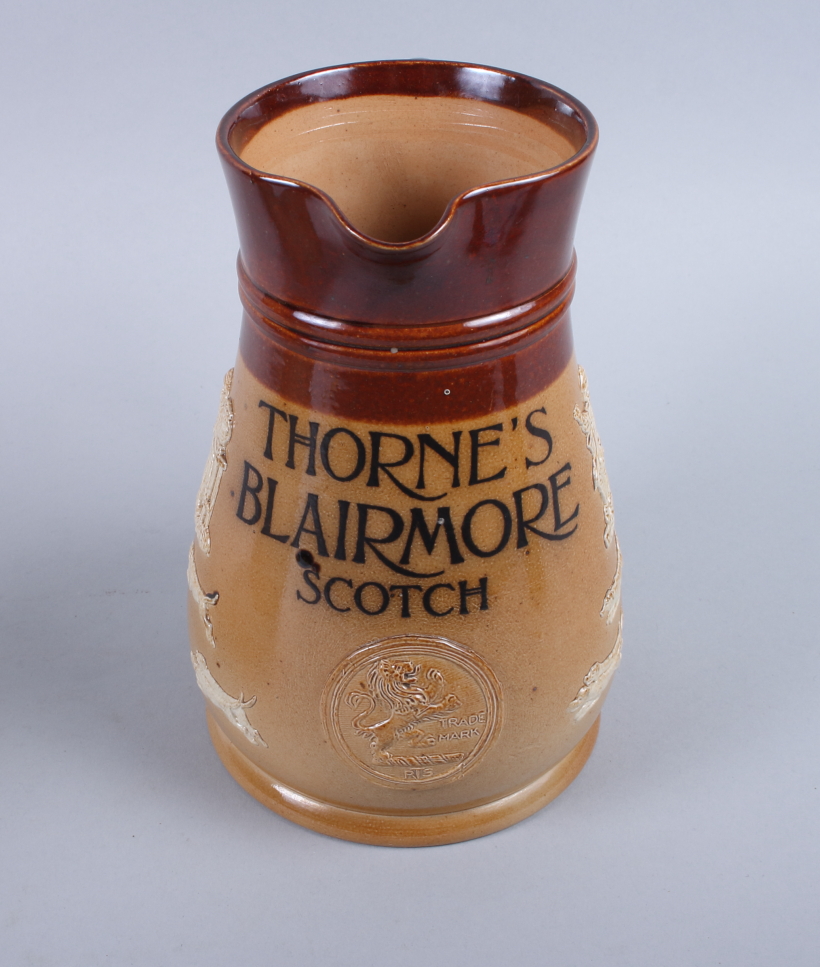 A Doulton Lambeth stoneware "Thorne's Blairmore Scotch" sprig decorated water jug, 7 3/4" high, a - Image 7 of 9