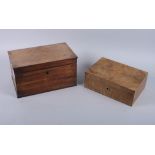 A 19th century mahogany two-division tea caddy, 10 1/2" wide, and a walnut jewel box, 9" wide