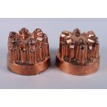 A 19th century copper jelly mould, by Benham & Froud, No 326, and another similar by Harrods, No