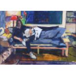 T Ralston, 14.12.90: body colours, portrait of Emma seated on a settee, 11 3/4" x 15 3/4", in