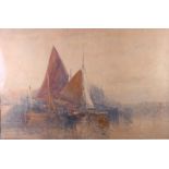 19th century British school: watercolour on paper, sailing boats, signed Turner, in painted wooden