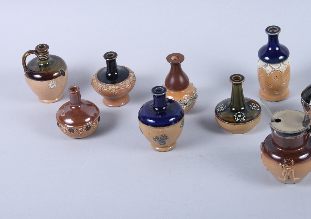 A collection of twelve Doulton Lambeth miniature stoneware sprig decorated vases, various designs, - Image 3 of 7