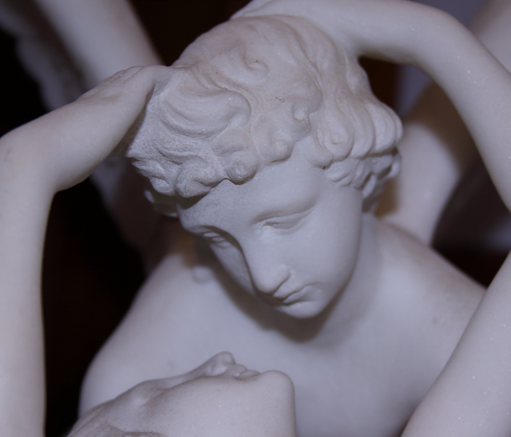 A carved marble figure group of Cupid and Psyche after Canova, 18" high (one wing restored) - Image 6 of 9